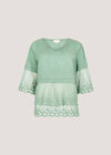 Embroidered Cotton Mesh Blouse, Mint, large
