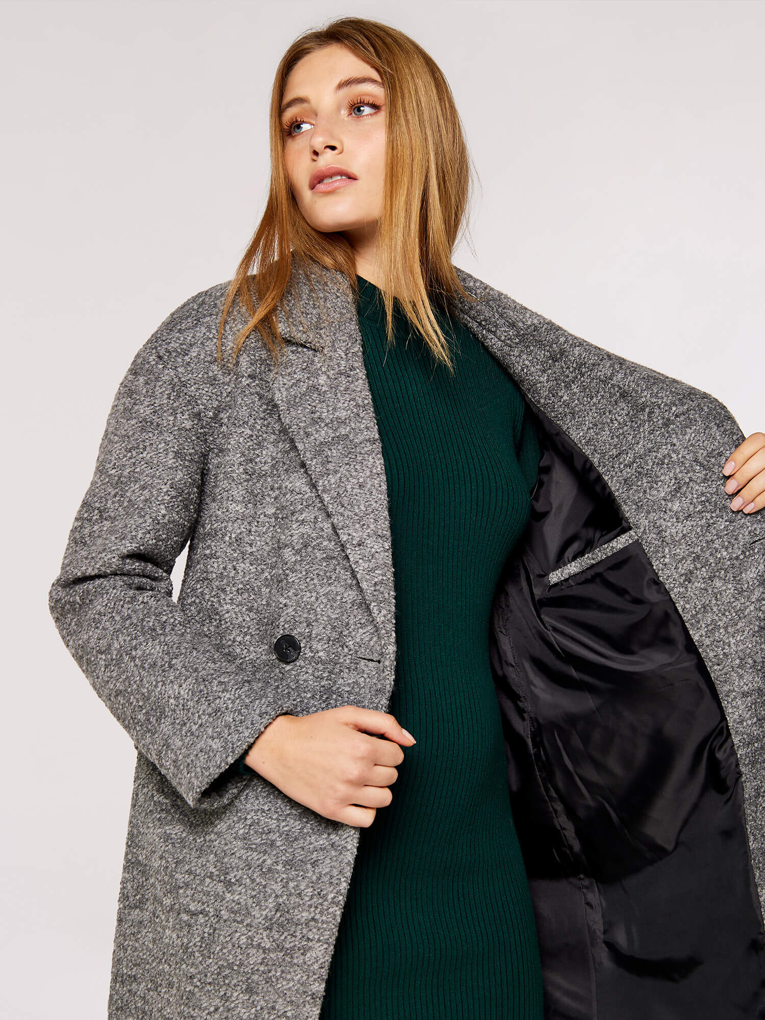 Double breasted bouclé coat top