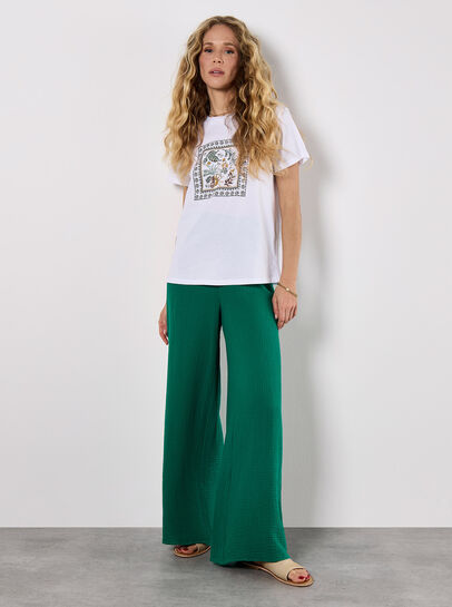 Textured Cotton Wide Leg Trousers