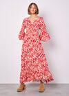 Ikat Swirls Maxi Dress, Red, large