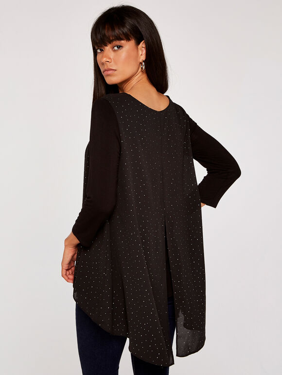 Studded Overlay Top, Black, large