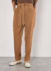 Paperbag Twill Straight Leg Trousers, Brown, large