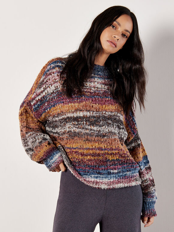 Boho Stripe Oversized Jumper, Purple, large