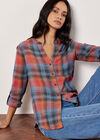 Grandad Collar Check Shirt, Blue, large