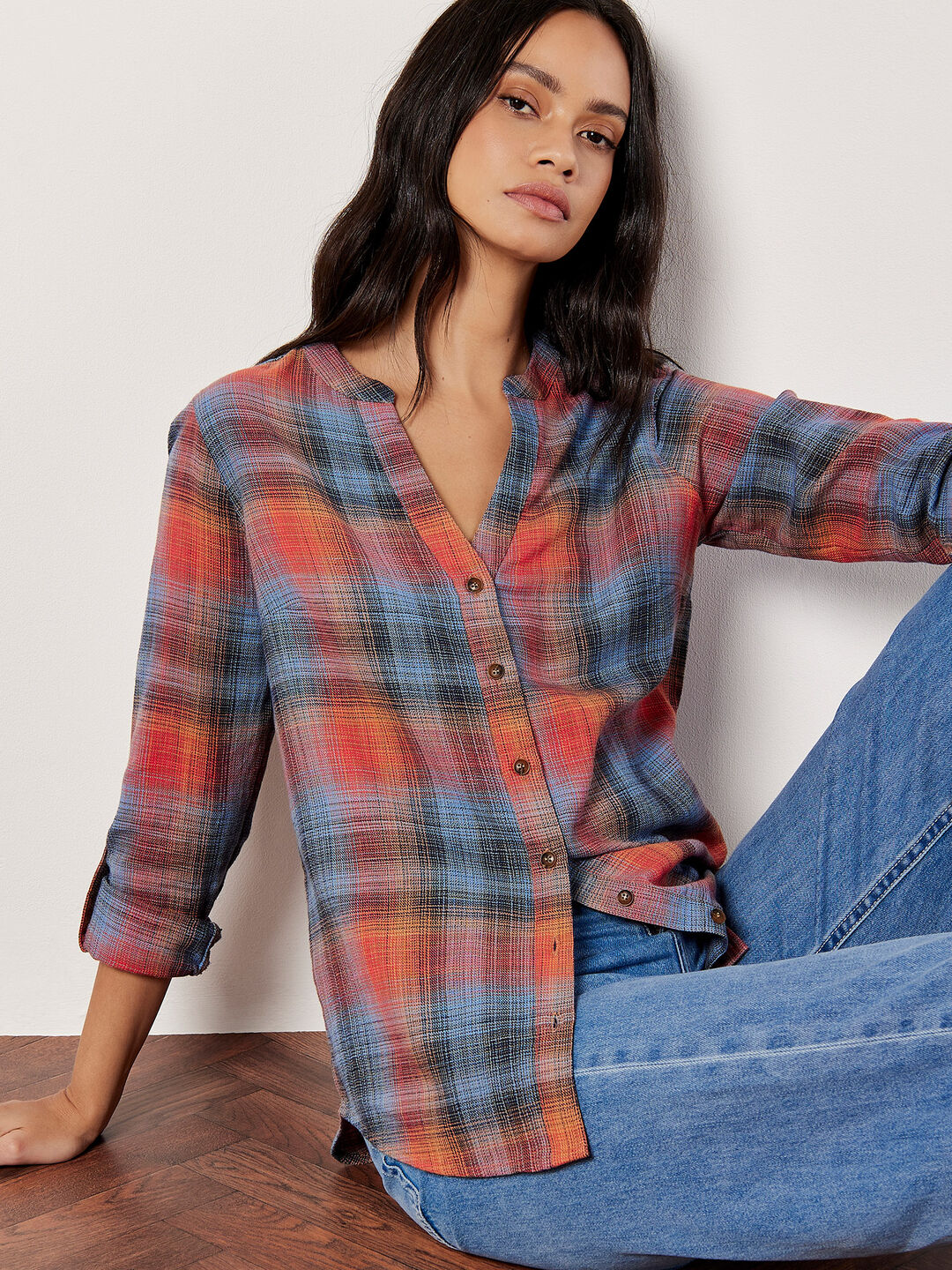 Grandad Collar Check Shirt