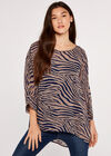 Zebra Print Batwing Top, Navy, large
