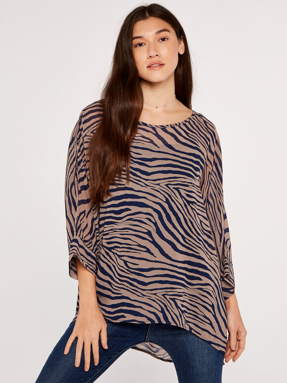 Zebra Print Batwing Top, Navy, large