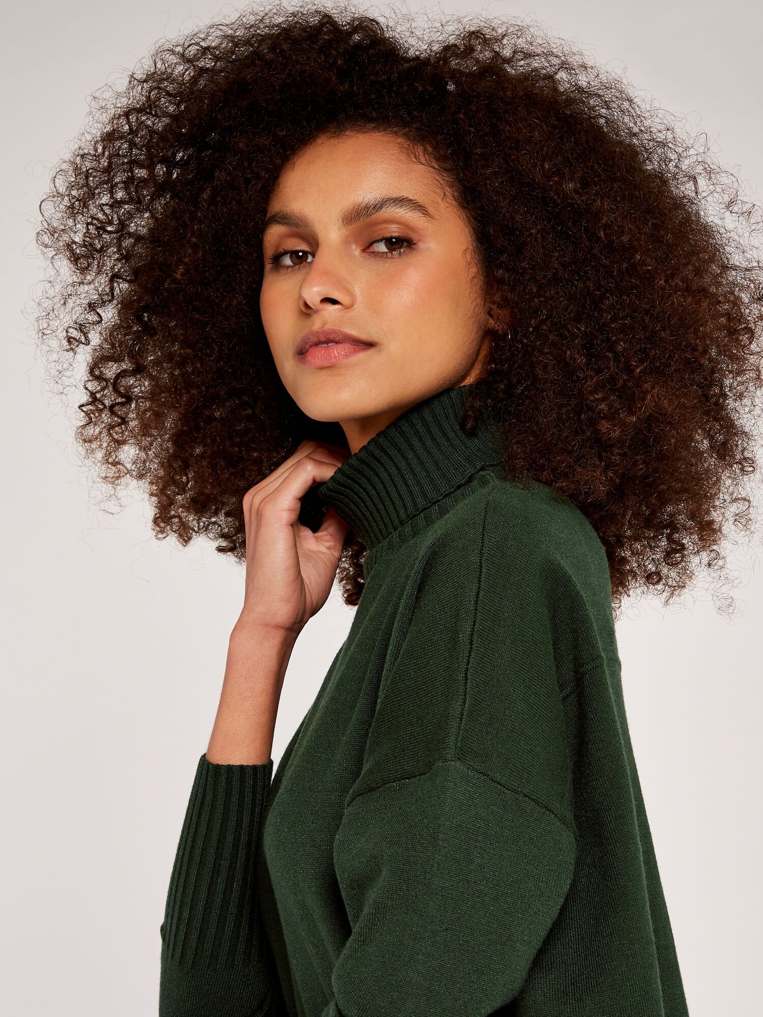 Roll Neck Knit Jumper Dress Apricot Clothing