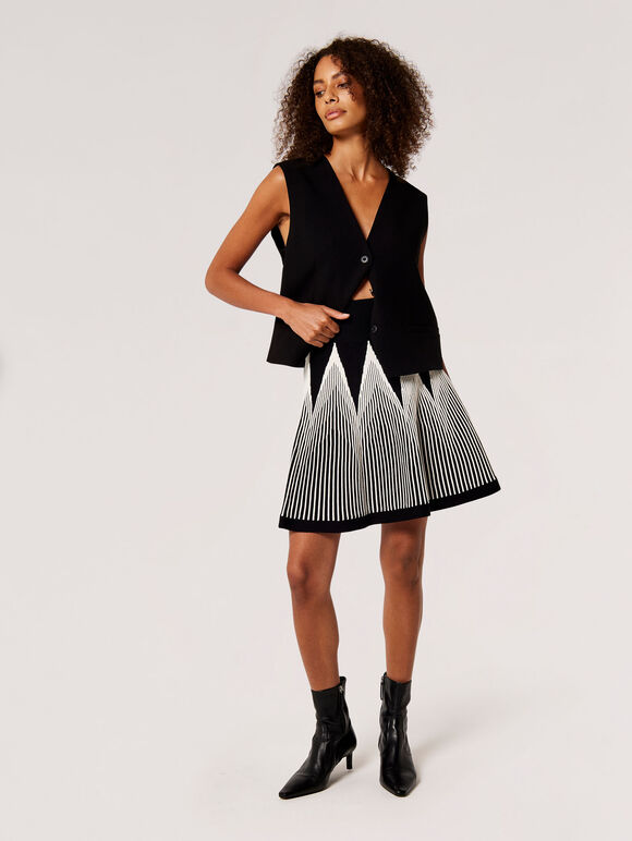 Mini-jupe en tricot géométrique, Noir, grand