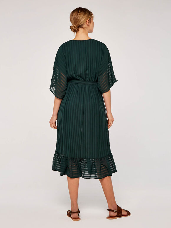 Self Stripe Ruffle Dress, Green, large