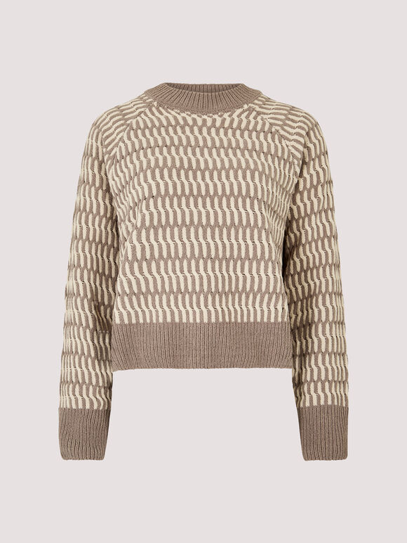 Cropped Chenille Twisted Cable Jumper, Stone, large