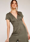 Button Down Wide Leg Jumpsuit, Khaki, large