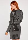 Mirror Diamond Sequin Wrap Dress, Black, large