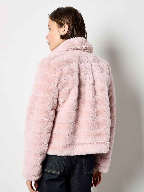 Faux Fur Panel Short Jacket, Pink, large
