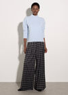 Check Print Tailored Wide-Leg Trousers, Black, large