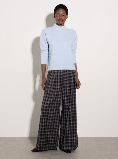 Check Print Tailored Wide-Leg Trousers