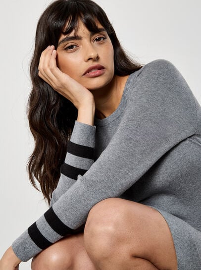 Stripe Cuff Fit And Flare Knit Mini Dress