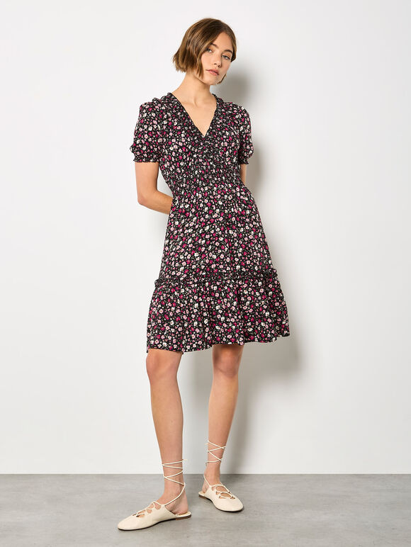 Ditsy Floral Smocked Mini Dress, Pink, large