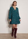 Cherry Print Crepe Mini Dress, Teal, large
