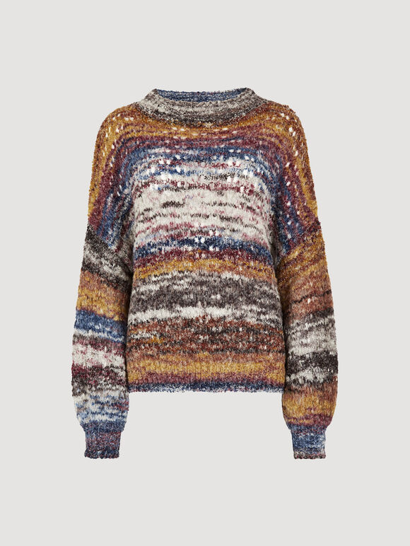 Boho Stripe Oversized Jumper, Purple, large