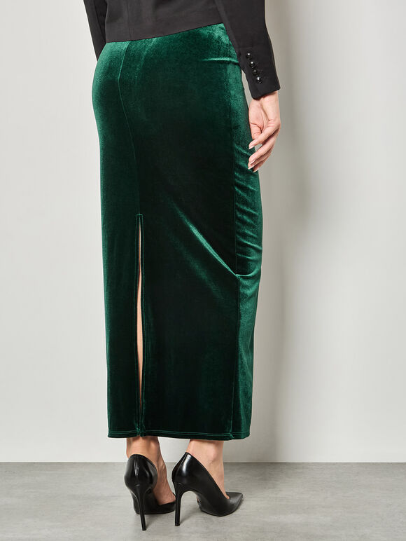 Soft Velvet Maxi Skirt, Green, large