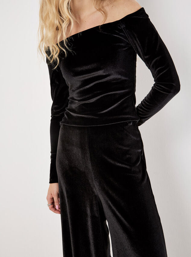 Wide Leg Velvet Trousers, Black, large