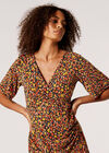 Ditsy Floral Wrap Mini Dress, Mustard, large