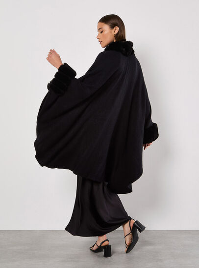 Faux Fur Trim Waterfall Cape