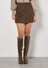 Suedette A-Line Mini Skirt, Brown, large
