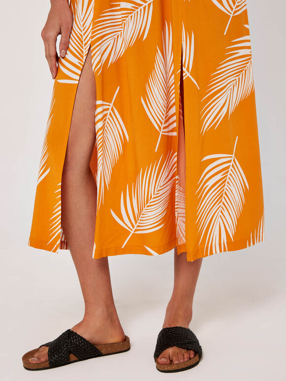 Palm Print Midi Skirt, Orange, large