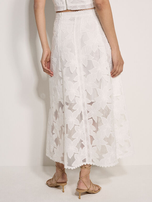 Floral Mesh Lace Crop Top & Skirt Set, , large