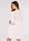 Herringbone Tiered Mini  Dress, White, large