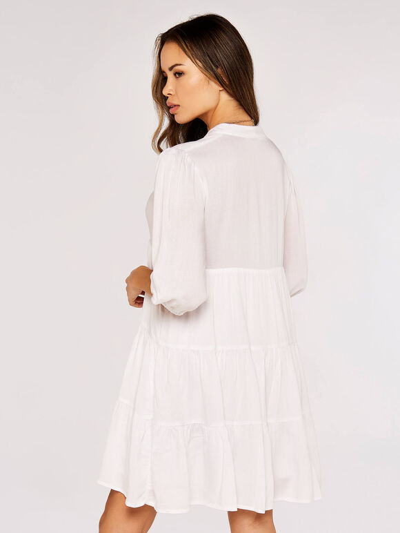 Herringbone Tiered Mini  Dress, White, large