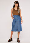 Denim Paperbag Button Through Midi Skirt, Blue, large