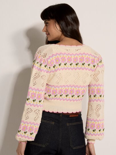 Pointelle Knit Butterfly Floral Cardigan