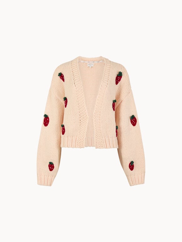 Chunky Knit Strawberry Cardigan, Peach, large