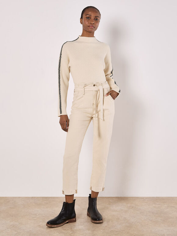 Blanket Stitch Ribbed Jumper, Stone, large