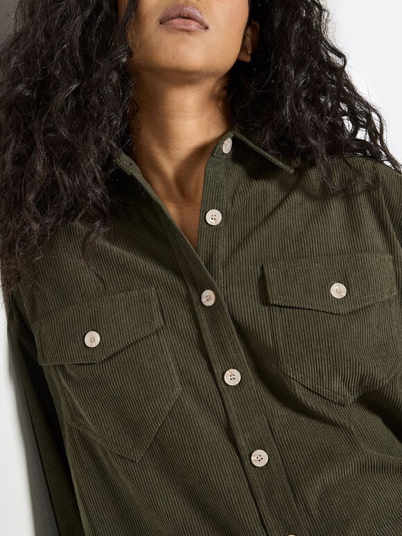 Oversized Cord Shirt, Khaki, large