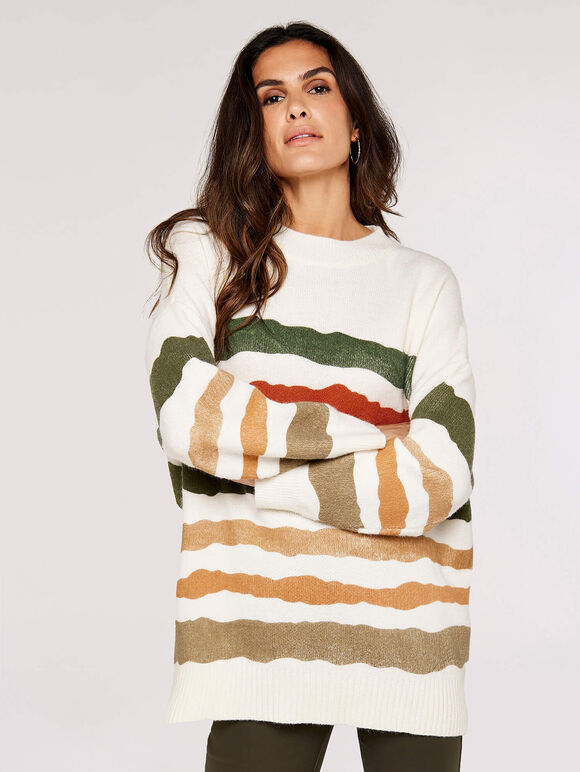 Paint Spray Striped Jumper Apricot Clothing