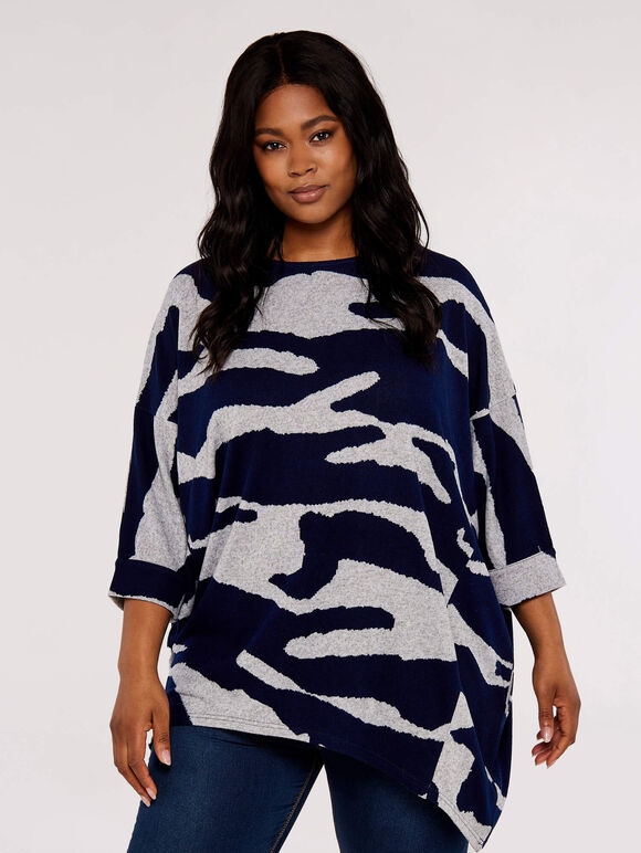 Curve Zebra  Batwing Top, Navy, large