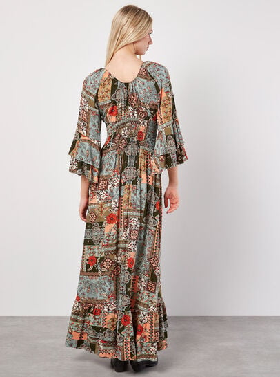 Robe longue à imprimé foulard patchwork