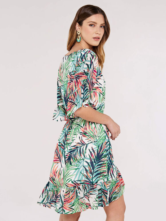 Painterly Tropical Mini Dress, Cream, large