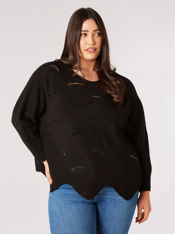 Curve Swirl Knit Batwing Jumper, Noir, grand