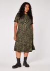 Curve Leopard Print Midi Dress, Khaki, large