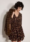 Chiffon Ruffle Paisley Mini Dress, Black, large