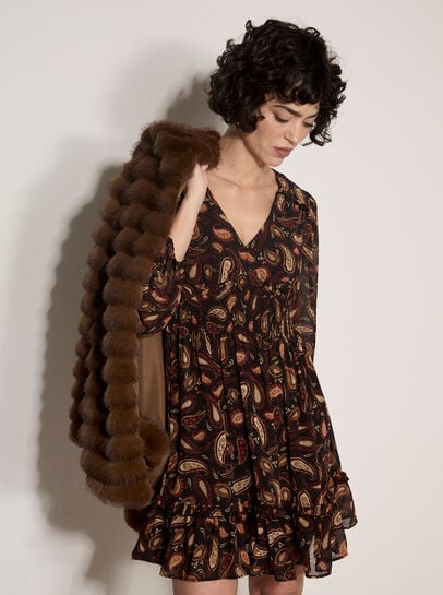 Chiffon Ruffle Paisley Mini Dress