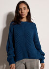 Chunky Cable Knit Jumper, Cobalt/Royal Blue, large