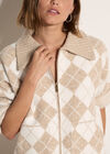 Argyle Zip Cardigan, Cream, large