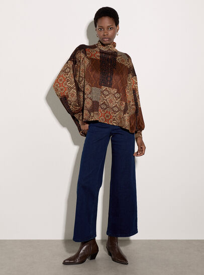 Patchwork Tapestry Roll Neck Top