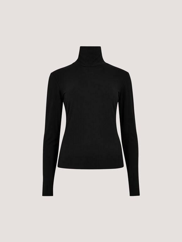 Super-Soft Turtleneck Jersey Top, Black, large